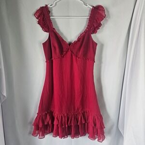 Cinq a Sept Pink Ruffle Mini Dress Flutter Sleeve V-Neck Size 6 NEW